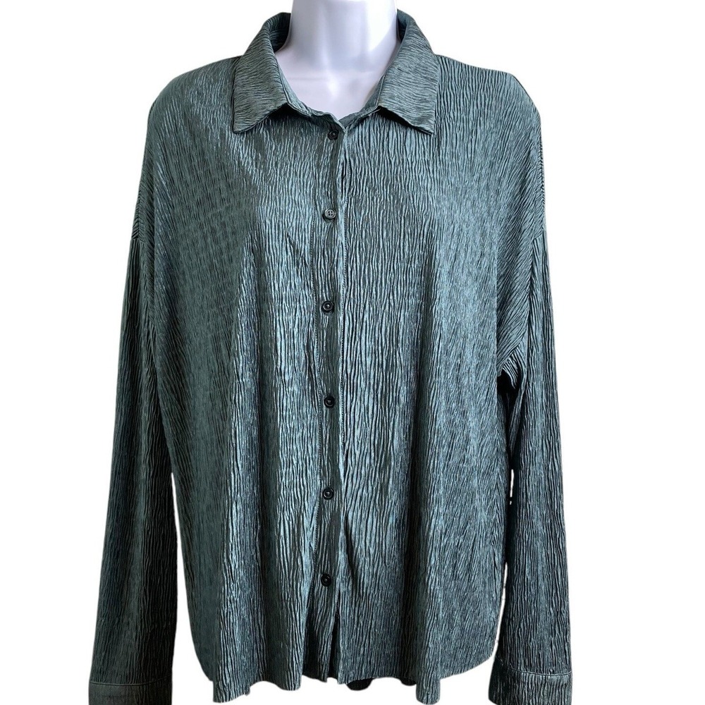 BAILEY 44 Women's Teal Textured Crinkled Button Up Shirt Size M Business Casual
